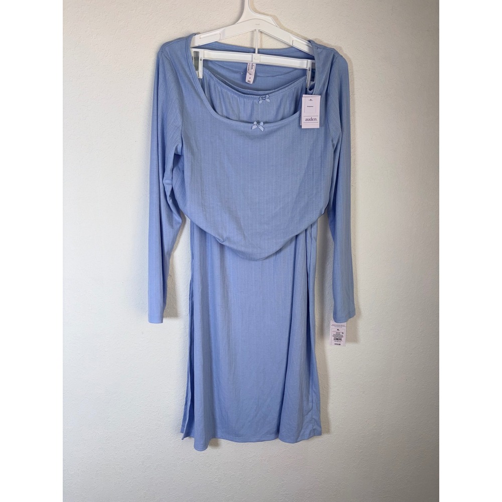 Auden Lounge Set XL Blue NEW Ribbed Top and Skirt 2-Piece Square Neck‎ Bows